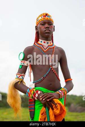 Porträt eines jungen samburu moran, Samburu County, Samburu National Reserve, Kenia Stockfoto