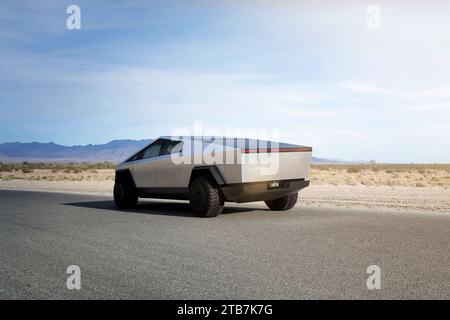 Der Tesla Cybertruck ist ein batteriebetriebener Pickup-Truck, der von Tesla, Inc. Gebaut wird Seine industrielle Produktion wurde der Gigafactory Texas i übertragen Stockfoto