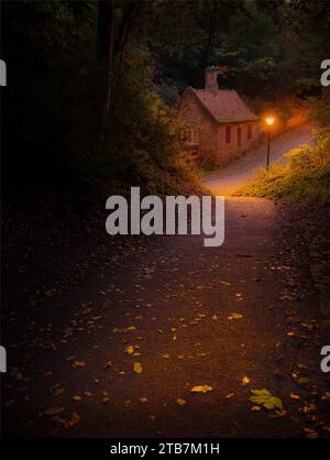 Stredetlamp Lights präbbt ein Ferienhaus an einem Herbstmorgen in Durham, England Stockfoto