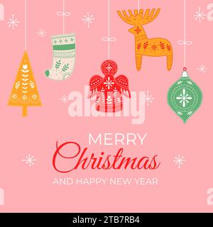 Frohe Weihnachtskarte mit skandinavischem Dekor Stock Vektor