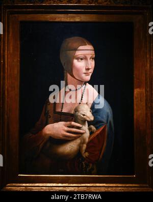 Polen, Krakau (Krakau): Das Prinzen-Czartoryski-Museum beherbergt einen wahren Schatz, eines von Leonardo da Vincis seltenen Gemälden, die Dame mit einem Hermelin. Stockfoto