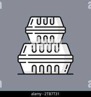 Lebensmittel-Behälter aus Papier oder Kunststoff für die Lieferung von Fastfood isolierte Farblinie. Vektor-Pappschalen, Nahrungsmittellieferungspakete, Lunchboxen Vorlage Stock Vektor