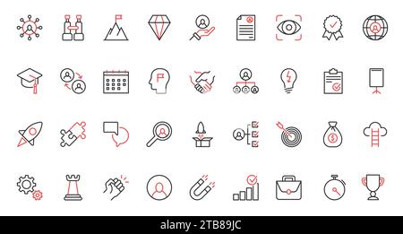 Geschäftliche Herausforderung und Motivation für Karriereentwicklung rote schwarze dünne Linien, Führung. Stock Vektor