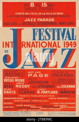 Charlie Parker, Miles Davis, Sidney Bechet und viele mehr. Poster Zum Internationalen Jazz-Festival Paris (1949) Stockfoto