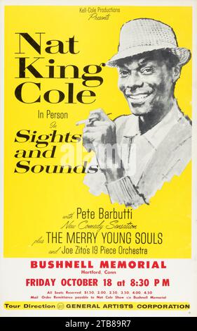 NAT King Cole 1963, Bushnell Memorial, Hartford, CT „Sights and Sounds“ Jazz-Konzert-Poster Stockfoto