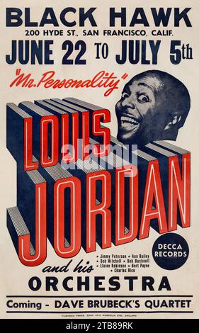 Vintage Jazz Poster – Louis Jordan Black Hawk Concert Poster (Anfang 1950er) Stockfoto