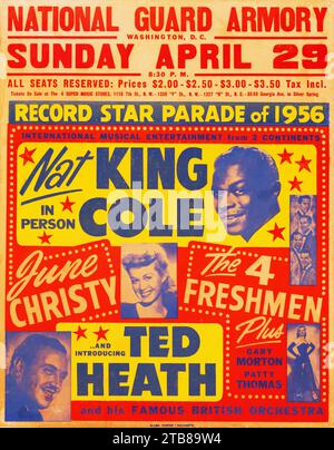 NAT King Cole, 4 Freshmen 1956 - Washington, D.C. - Jumbo Globe Jazz Concert Poster - National Guard Armory Stockfoto