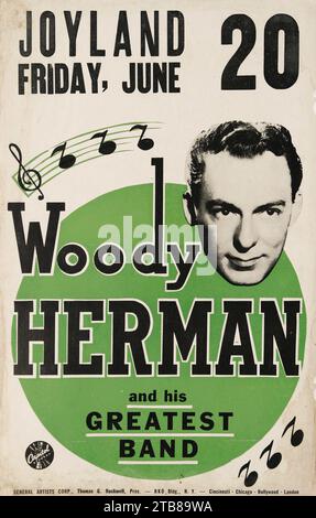 Vintage Jazz Poster - Woody Herman - Joyland Concert Poster (1956). Der saxreiche Woody Herman und seine Herde Stockfoto