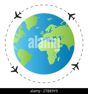 Globus auf der Welt und Flugzeugrotation Stock Vektor