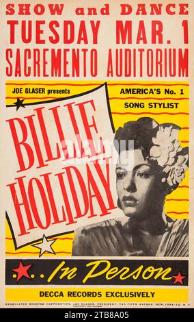 Vintage Jazz Poster - Billie Holiday Concert Poster (Joe Glaser präsentiert, 1949) Stockfoto