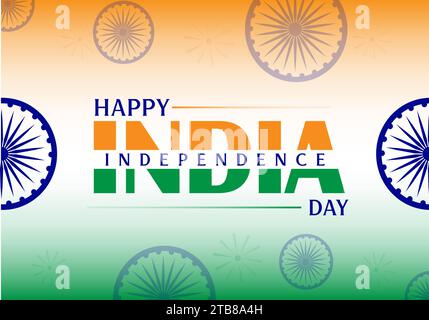 Happy Independence Day Poster mit dreifarbigem Hintergrund und ashoka Chakra Illustration Stock Vektor