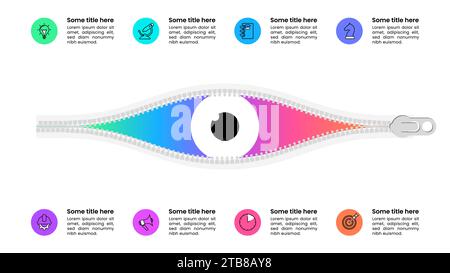 Infografik-Vorlage mit Symbolen und 8 Optionen oder Schritten. Auge. Kann für Workflow-Layout, Diagramm, Banner und Webdesign verwendet werden. Vektorabbildung Stock Vektor