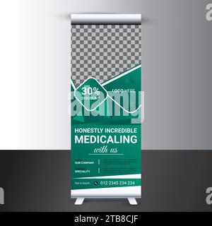 Professionelles Business Roll-Up Banner oder Plakatwand, Werbung Web Stand Anzeigen Design. Und das Design von Bannervorlagen für Rollup. Werbedesign für Veranstaltungen. Stock Vektor