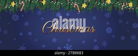 Frohe Weihnachten und frohes neues Jahr. Hintergrund Weihnachtsdesign realistische Geschenkbox, festliche dekorative Objekte. Draufsicht. Weihnachtsposter, Weihnachtsbanner Stock Vektor