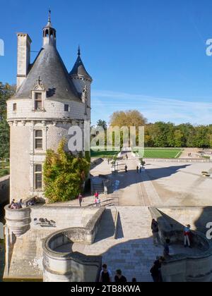 Cher-Tal, Chenonceaux (Zentralfrankreich): Das Chateau de Chenonceau, das berühmte Schloss des Loire-Tals, im Département Touraine Stockfoto