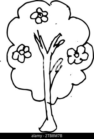 Baum mit Blume – Skizze mit Kritzelumrandung Stock Vektor