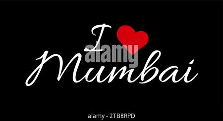 I Love Mumbai Logo mit Herz auf schwarzem und weißem Hintergrund Stock Vektor