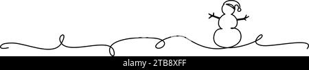Frohe Weihnachtsdekoration. Wellenlinie mit Schneemann. Durchgehende einzeilige Zeichnung Stock Vektor
