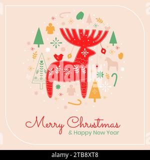 Frohe Weihnachten, Neujahrskarte mit Hirsch Stock Vektor
