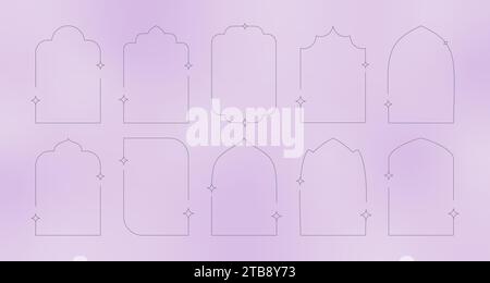 Schlichte, ästhetische Bogenrahmen mit Sternen auslegen. Boho zeitgenössischer y2k-Bogen, Fenster, Tür. Stock Vektor