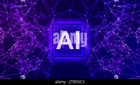 Künstliche Intelligenz oder Neuronen in einem Gehirn Verbindungslinien und Punkte. Abstrakter technologischer Hintergrund. Stockfoto