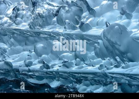 Nahaufnahme der Eisformationen des South Sawyer Glacier in Tracy Arm, Inside Passage, Alaska, USA; Vereinigte Staaten von Amerika Stockfoto