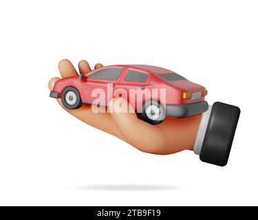 3D-Auto-Oldtimer-Modell in der Hand Stock Vektor