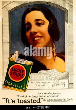 1928 Lucky Strike Zigaretten Werbung mit D'Alvarez, populärem Konzertstar Stockfoto