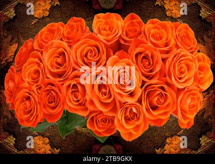 Ein paar Korallenrosen auf einem strukturierten, fotografischen Hintergrund; Studio-Aufnahme Stockfoto