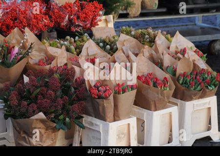 Kopenhagen, Dänemark /05 Dezember 2023/. Blumensträuße gibt es bei einem Händler in der dänischen Hauptstadt Kopenhagen. (Photo.Francis Joseph Dean/Dean Pictures) Stockfoto