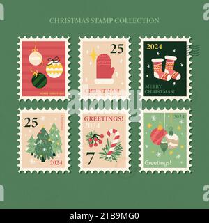 Briefmarken-Sammlung Für Weihnachten Stock Vektor