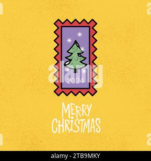 Weihnachtsbaum 2024 Poststempel Stock Vektor
