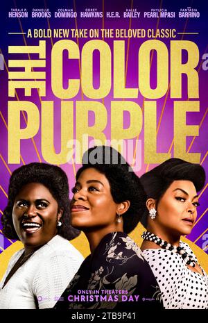 The Color Purple (2024) von Blitz Bazawule mit Fantasia Barrino, Taraji P. Henson und Danielle Brooks. Eine jahrzehntelange Geschichte über Liebe und Widerstandskraft und über den Weg einer Frau in die Unabhängigkeit. Celie sieht sich in ihrem Leben vielen Schwierigkeiten ausgesetzt, findet aber letztlich außergewöhnliche Kraft und Hoffnung in den unzerbrechlichen Banden der Schwesternschaft. US-Poster mit einem Blatt***NUR FÜR REDAKTIONELLE ZWECKE***. Quelle: BFA / Warner Bros Stockfoto