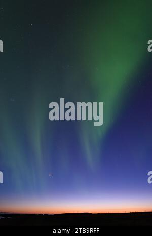 Aurora Borealis mit Venus und Jupiter vom Hotel Ranga am 14. März 20023 Stockfoto