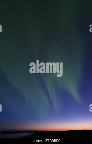 Aurora Borealis mit Venus und Jupiter vom Hotel Ranga am 14. März 20023 Stockfoto