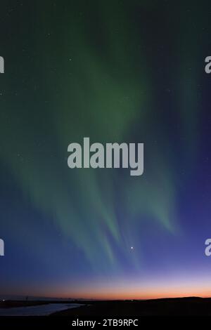 Aurora Borealis mit Venus und Jupiter vom Hotel Ranga am 14. März 20023 Stockfoto