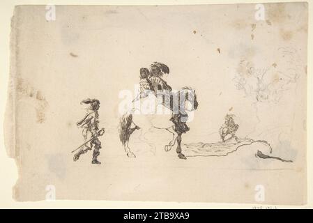 Zwei Figuren auf dem Pferd, ein Soldat, der hinter 1975 von Stefano della Bella geht Stockfoto