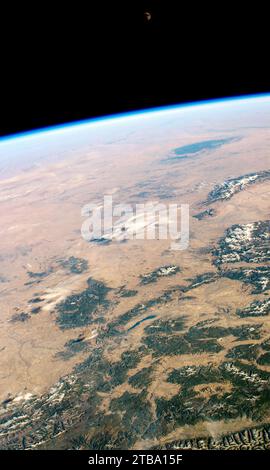 Blick aus dem Weltraum auf das Missouri Plateau im Zentral-Nordwesten der Vereinigten Staaten. Stockfoto