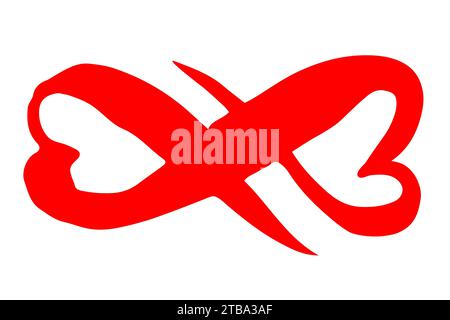 Unendlichkeits-Symbol mit zwei sich schneidenden Herzen. Handbemalt mit schwarzer Farbe. Grunzige Pinselführung. Vektorgrafik. Stock Vektor