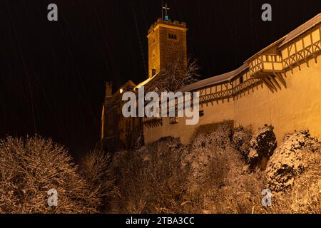 Wartburg bei Eisenach an einem Winterabend Stockfoto