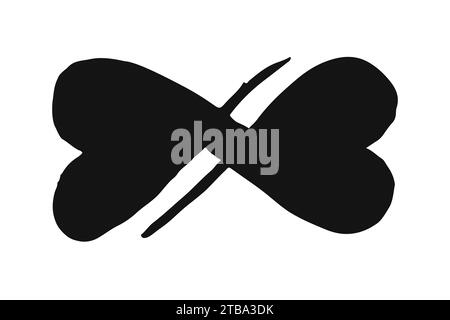 Unendlichkeits-Symbol mit zwei sich schneidenden Herzen. Handbemalt mit schwarzer Farbe. Grunzige Pinselführung. Vektorgrafik. Stock Vektor