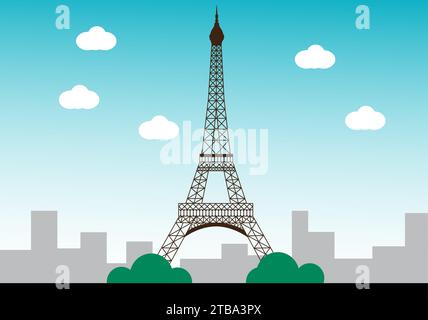 Eiffelturm mit Stadtvektor-Illustration Stock Vektor