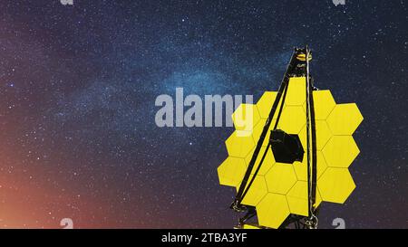 Das neue James Web Space Telescope fliegt im tiefen Sternenraum und erforscht Konstellationen und Planeten. Weltraummission Stockfoto