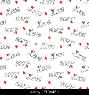 Wort Liebe und Herz nahtlose Muster einfache Kalligraphie Vektor Illustration, wiederholen Ornament Symbol der Liebe, St. Valentinstag Feier, Dekor für Stock Vektor