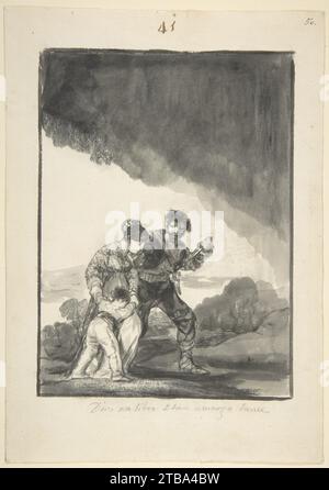 Gott bewahre uns vor einem so bitteren Schicksal; ein Bandit bedroht eine Frau und ein Kind mit einem Messer, Seite 41 aus dem 'Black Border Album' (E) 1935 von Goya (Francisco de Goya y Lucientes) Stockfoto