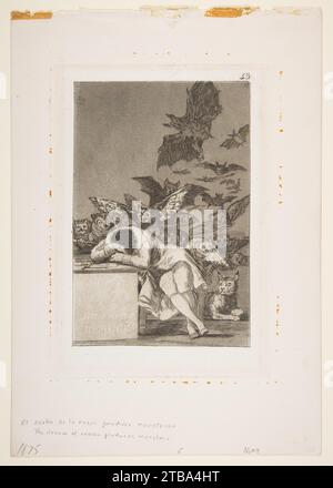 Platte 43 aus „Los Caprichos“: Der Schlaf der Vernunft produziert Monster (El sueno de la razon produziert Monstruos) 1986 von Goya (Francisco de Goya y Lucientes) Stockfoto