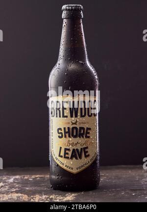 Mansfield, Nottingham, Großbritannien, 30. November 2023: Studio-Produktbild einer Flasche BrewDog Shore Leave Ale. Stockfoto