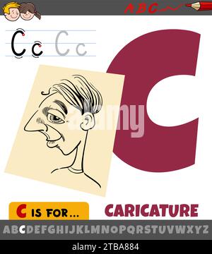 Pädagogische Zeichentrickillustration des Buchstabens C aus dem Alphabet mit Karikatur Stock Vektor