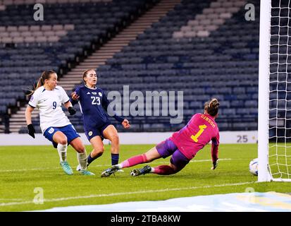 Die Engländerin Fran Kirby erzielt das fünfte Tor des Spiels während des Gruppenspiels der UEFA Women's Nations League in Hampden Park, Glasgow. Bilddatum: Dienstag, 5. Dezember 2023. Stockfoto