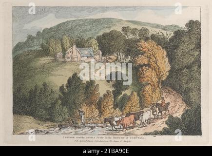 Blick auf die Kirche und das Dorf St. Cue, Cornwall 1959 von Thomas Rowlandson Stockfoto